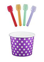 Black Cat Avenue Paper Ice Cream Cups with Spoons Combo, Polka Dot, Purple, 12 Ounce, 50 Pack