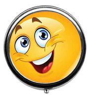 Qien BaiSei Excited Smile Pill Box/Pill Case-Round Pill Box/Case- Three-Compartment Pill Box/Pill Case