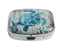 XUTAI Custom Personalized Square Stainless Steel Silver Glass Travel Pill Case Vitamin Decoration Box (Sea Turtle)