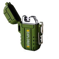 Waterproof Dual Arc Lighter,USB Rechargeable Windproof Flameless Electric Lighter with Lanyard for Outdoors Adventure Camping Hiking Hunting (Army Green)
