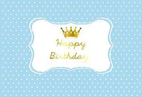 Laeacco Happy Birthday Photography Background 5x3ft Party Decoration Banner Gold Crown White Dots on Baby Blue Background Newborn Baby Kids Children Adults Portrait Backdrops
