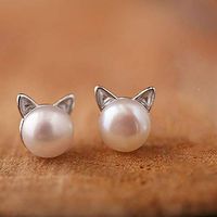 Earring Silver Tone Cat Ear Jewelry For Women Girl Accessories Wedding Best Accessory Fine Fashion Stylish Womens Cheap Bright Designer Novelty Pendant Girls