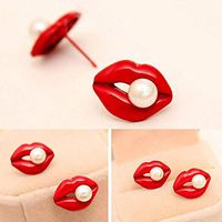 1set Fashion Red Lips Studs Earrings Enamel White Peral Lipstick Kiss Glam Jewelry Jewerly Women Bright Designer Novelty Comfortable Charms Simple Charm Woman