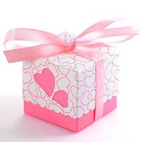 Tinksky 100pcs Novelty Double Hollow Love Heart Design Wedding Favor Candy Boxes Gift Boxes with Ribbons (Pink)