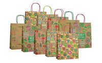 Christmas Medium Gift Bags Kraft with Glitter, 10 Pack
