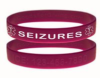 Custom Seizures ID Bracelet Wristbands - 2 Pack - Purple - 7 Inches - Youth