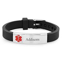 LiFashion LF Stainless Steel Silicone Rubber Chain Addisons Disease Medical ID Health Alert Monitoring Systems Adjustable Bracelet for Men Women Kids