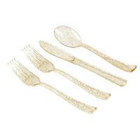 50 Set Gold Glittered Forks Knives Spoons Plastic Wedding Picnic Tableware Golden Sets Party New Useful Durable Washable