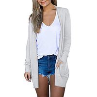 Meikosks Ladies Pockets Outerwear Long Sleeve Cardigan Plus Size Loose Coat Solid Blouses Beige