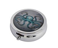 Halulu Animals Blue Octopus with Grung Custom Fashion Round Glass Pill Case 2.1 Inch Tablet Holder Storage Bag Wallet