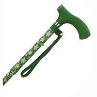 Folding Aluminum Walking Cane Green Floral with Height Adjust
