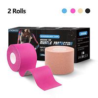 MoKo Kinesiology Sports Tape, [2 Rolls] Elastic Therapeutic Physio Tape for Athletes, Pain Relief & Injury Recovery, Latex Free & Water Resistant, 2" x 16.5' Per Roll, Pink + Skin Color