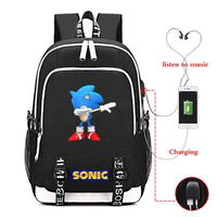 Gmoke Sonic Cartoon Canvas Laptop Backpack for Teen, Backpack for Women Men with USB Charging Port. （Black8）