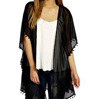 Amlaiworld Women Lace Tops Crochet Sheer Party Evening Cardigan Loose Tops Coat Jacket Kimono Black