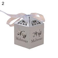 everd1487HH 50Pcs Hollow Candy Boxes, Paper Hajj Mabrour Party Favor with Ribbon Bowknot Gift Container Grey