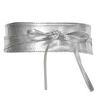 Tomppy Women Leather Belt Fashion Soft Faux PU Leather Self Tie Wrap Obi Waist Band Belt for Dresses (Free, Silver)