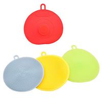 Meyfancy Silicone Sponge for Dishes, Reusable Silicone Dish Scrubber for Cleaning, Dish Washing Kitchen Gadgets (with Sucker 4 Colors)