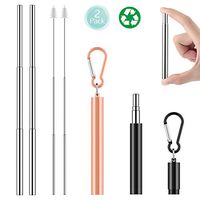 2 Pack Reusable Straws, Collapsible Straw, All Metal Telescopic Straw, Reuseble Straw, Drinking Straws Keychain, FDA Approved Straws with Cleaning Brushes, Case for Travel and Home| BPA Free| Dishwash