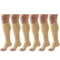 30-40 mmHg Compression Stockings for Men and Women, Knee High Length, Dot-Top, Open Toe Beige Small (6 Pairs)