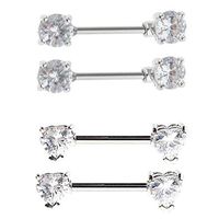 2 Pair Stainless Steel CZ Crystal Nipple Rings 14g Bar Barbell Body Piercing Best Jewerly Trendy Accessories Women Elegant Cheap Casual Style Cute Nice Stylish