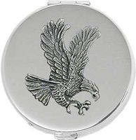 'Flying Eagle' Round Silver Pill Box/Compact Travel Case (Gift Box Edition)