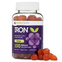 Iron Gummies for Adults and Kids, Chewable Multivitamin Supplement with Iron, Vitamin C, A, B, Zinc, Folic Acid, and Biotin (Grape Flavored) Vegan Safe, Made in The USA from HERBATECH