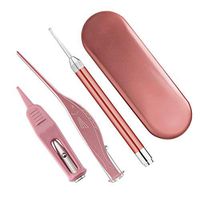 Ocamo Earwax Removal Kit 3Pcs/Set LED Illuminate Stainless Steel Ear Cleaning Tool Set Earwax Removal Ear Spoon Tweezer