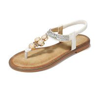 Cenglings Sandals,Women's Plus Size Clip Toe Crystal T-Strap Flip Flops Shoes Beach Rhinestone Sandals Platform Party Shoes(White,37)