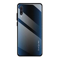 Compatible for Samsung Galaxy A30S Case Tempered Glass Series Gradient Color Pattern+Silicone Frame Hybrid Ultra-Slim Transparent Mirror Shell Anti-Scratch Anti-Fingerprint Bumper Cover (Blue)