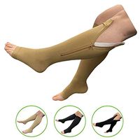 HealthyNees Big Tall Open Toe 20-30 mmHg Compression Plus Wide Calf Leg Socks (Beige with Zipper, 4X-Large)