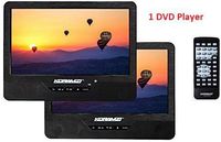 Koramzi PDVD-DK95 Portable 9" Dual Screen (One DVD) with Rechargeable Battery / AC Adapter / AV in / Card Reader / Remote Control / Car Adapter / IR Transmitter Ready / USB / Headrest Mounting Kit