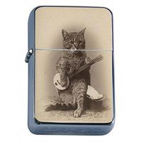 Perfection In Style Silver Flip Top Oil Lighter Vintage Cat Design 013