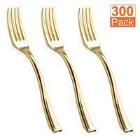 CBTONE Premium Gold Plastic Forks 4 Inch 300 Pack Heavy Duty Disposable Mini Forks Perfect for Wedding, Birthday Party, Dinner Party, Receptions or Catering Events