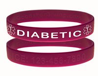 Custom Diabetic ID Bracelet Wristbands - 2 Pack - Purple - 8-1/4 Inches - Large