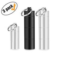 Keychain Pill Holder Waterproof Aluminum Pill Bottle Keychain Portable Pill Case for Outdoor Travel Camping 3 PCS