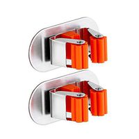 Mop and Broom Holder 2 Pcs Broom Rack Stainless Steel with Self Adhesive Wall Mounted Mop Organizer Storage Clip Multi-Used for Garage Kitchen and Bathroom
