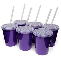 Rolling Sands 16oz Reusable Plastic Stadium Purple Cups with Lids, 6 Pack, USA Made. BPA-Free Dishwasher Safe Plastic Tumblers and Lids, Includes 6 Reusable Straws