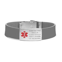 BAIYI Medical Alert Bracelet - Gray Silicone Wristband with Matte Stainless Plate and Locking Clasp- Personalized Medical Emergency ID Bracelet