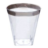 BalsaCircle 72 pcs 2 oz Clear with Silver Trim Plastic Shot Glasses - Disposable Wedding Party Catering Tableware