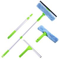 Window Squeegee Cleaner Scrubber 3 in 1 Professional Detachable Cleaning Kit Microfiber Brush and Rubber Scraper with Extension Pole for Glass Auto Mirrors