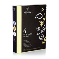 Brilliant Bee - 6 Pack of Liquid Chalk Markers - (2) Black, (2) White, (1) Silver, (1) Gold - Reversible Chisel and Round Tip