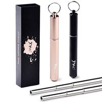 JOYECO Metal Straws Collapsible Reusable Foldable With Case Telescopic Portable Stainless Steel Straw Drinking Cleaning Brush (2 Pack, Rose Gold + Black)