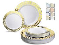 " OCCASIONS" 120 Plates Pack,(60 Guests) Heavyweight Premium Wedding Party Disposable Plastic Plates Set -60 x 10.5'' Dinner + 60 x 7.5'' Salad/Dessert (Milano White & Gold)