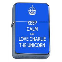 Keep Calm Charlie Unicorn Flip Top Dual Torch Em1 Smoking Cigarette Silver Refillable Dual Flame