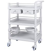 SRFDD Medical Overbed Tables，Medical and Service Utility Cart-3 Shelf-Two Drawer，Dental Mobile Utility Cabinet & Cart with Brake Wheel