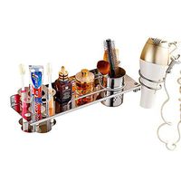 Multifunction Stainless Steel Shower Organiser Bathroom Shelf Wall Mount, Toothbrush Holder，No Drilling Hair Dryer Rack