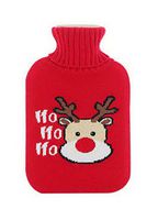 Large 2 Liter Classic Rubber Hot Water Bottle with Red Soft Knit Cover Cute Deer