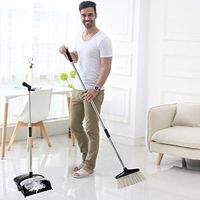 FreedomDesign 50" Long Handle Broom Set, Dustpan Cleans Broom Combo with Long Handle for Home Kitchen Room Office Lobby Floor Use Upright Stand up Dustpan Broom Set，No Need to Bend Over