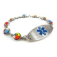 My Identity Doctor - Womens Medical Alert Bracelet with Engraving - 1cm Steel, Glass - Blue - Wrist Size 7 Inch