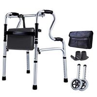 Foldable Walker 8 Adjustable Height Levels Made of Aluminum Alloy Rollator Lightweight Leather Seat Board Shower Chair Waterproof Portable Walk Assist for Elderly Silver ( Color : Silver , Size : B )